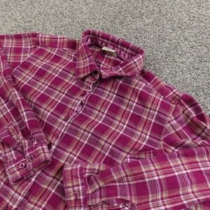 Cabelas‎ Shirt Womens L Pink Purple Plaid Flannel Button Up Long Sleeve Outdoor